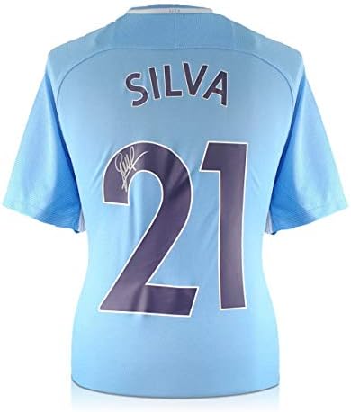 דייוויד סילבה חתם במהדורה מוגבלת מנצ'סטר סיטי 2017-18 גיליון שחקנים גופית כדורגל | מזכרות עם חתימה